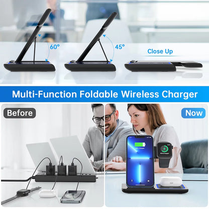 2024 Upgraded Wireless Charging Station, 18W 3 in 1 Charger Station, Fast Charging Dock Stand for Iwatch Series 10/9/8/7/6/SE/5/4/3/2, Compatible with Iphone 16 15 14 13 12 11 Pro/Xs/Samsung & Airpod