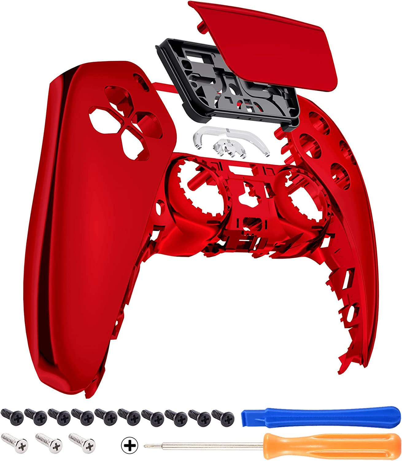 Chrome Red Glossy Touchpad Front Housing Shell Compatible with Ps5 Controller BDM-010 BDM-020 BDM-030, DIY Replacement Shell Custom Touch Pad Cover Compatible with Ps5 Controller